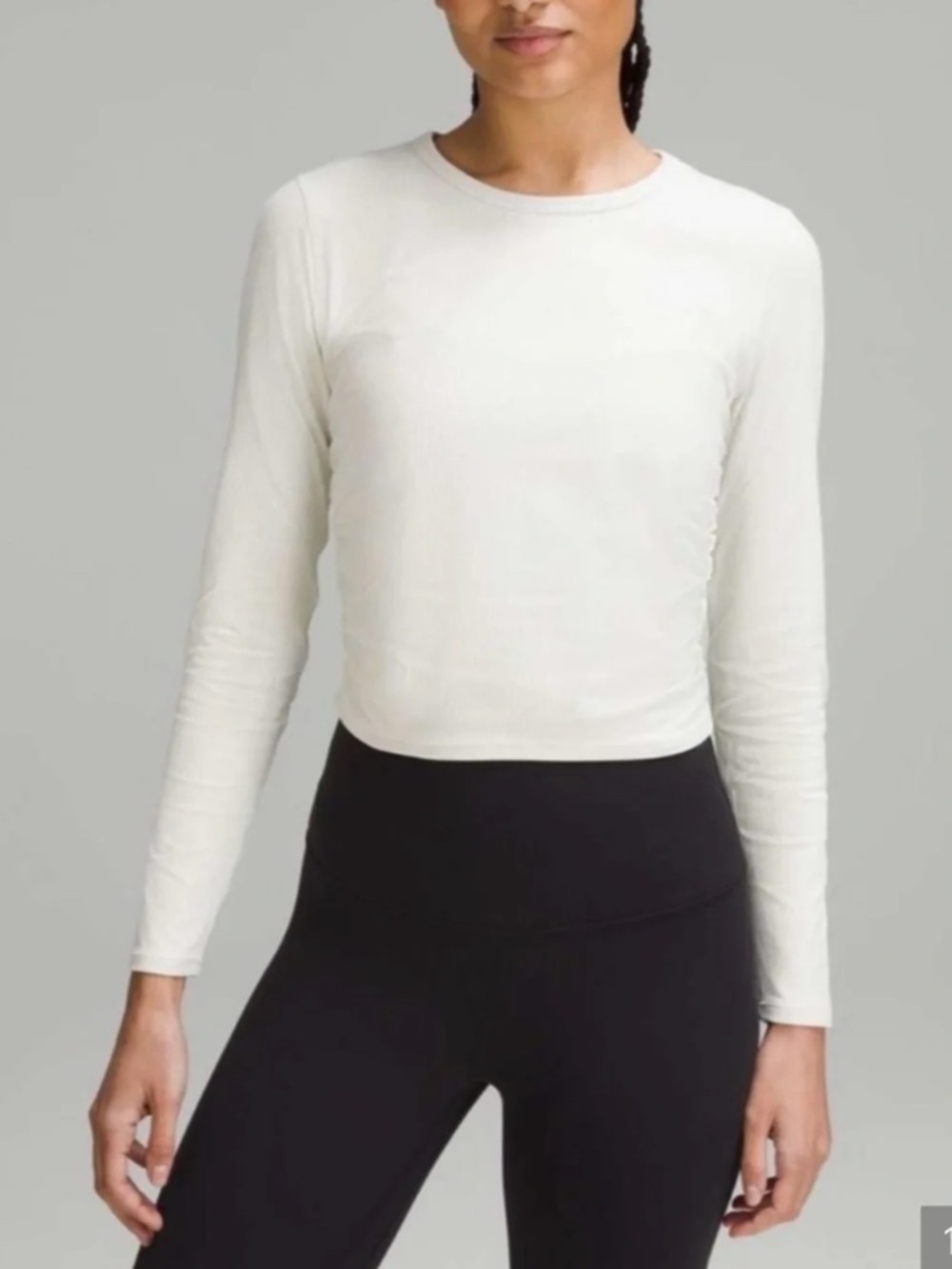 Lululemon All It Takes White Ribbed Cropped Ruched Long Sleeve Nulu Top Women's